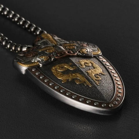 24K Gold Inlaid Bronze Motif Meteorite Pendant