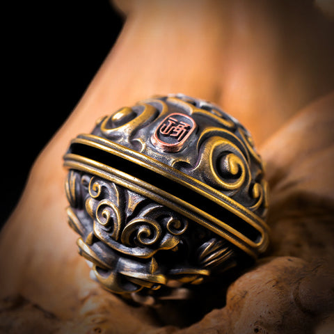 Taotie Tiger Bell Ornament in Silver, Brass & Copper