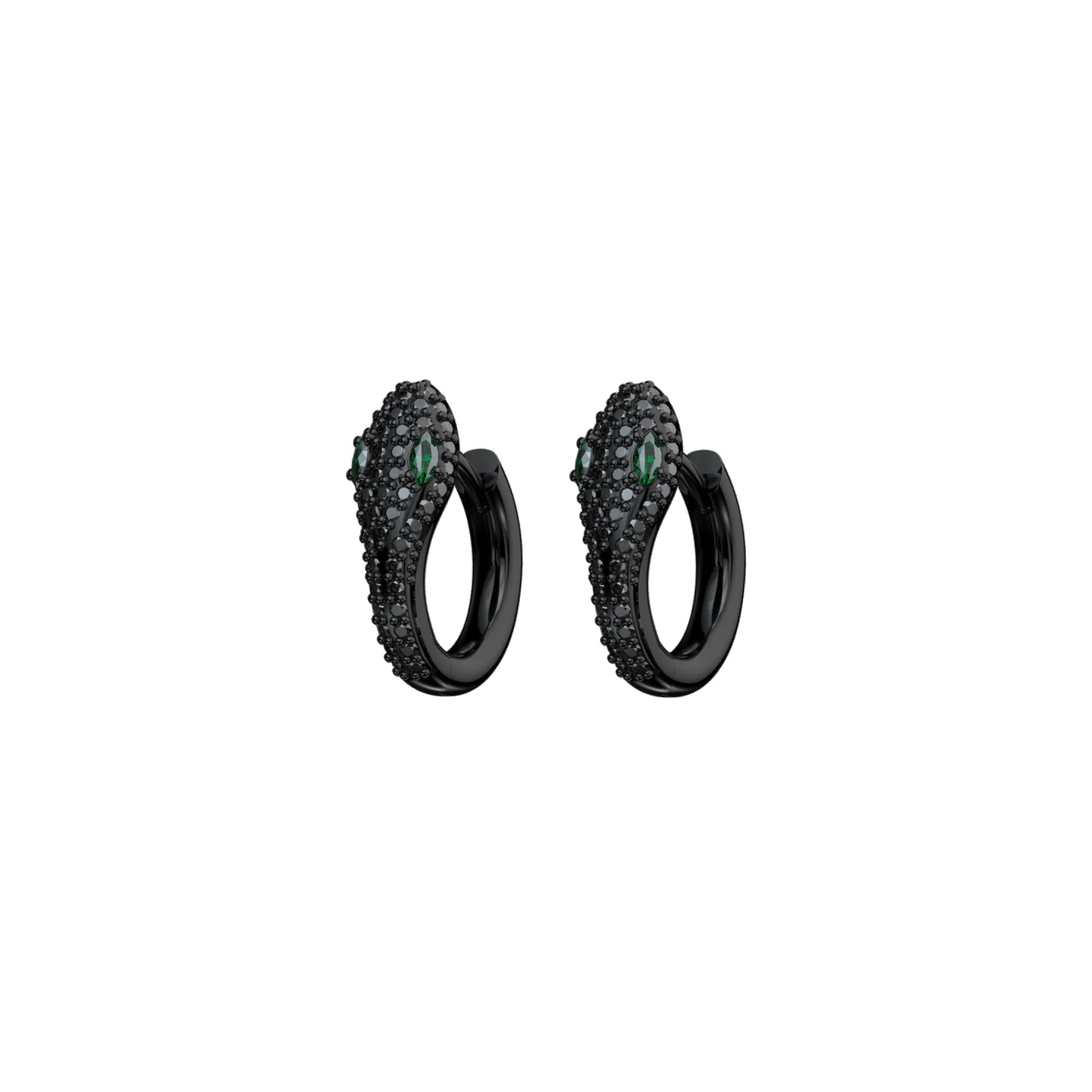 Pure Silver Green-Eyed Snake Stud Earrings