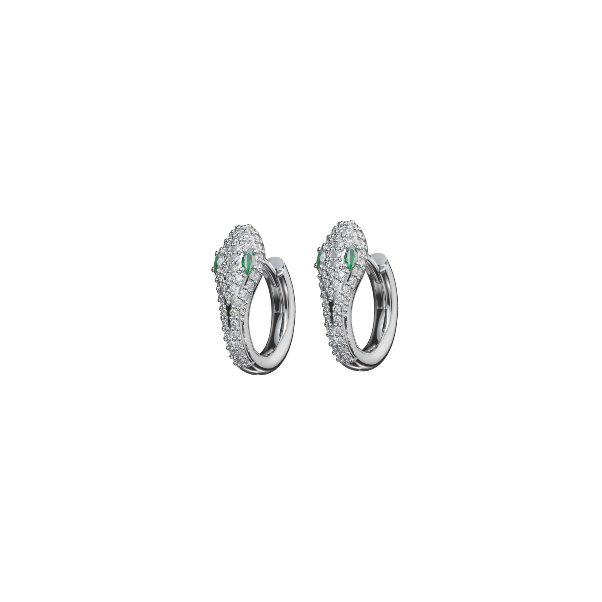 Pure Silver Green-Eyed Snake Stud Earrings