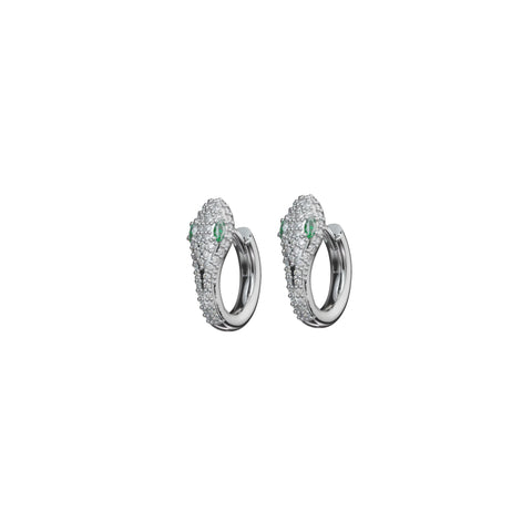 Pure Silver Green-Eyed Snake Stud Earrings