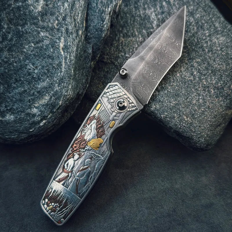 "Painted Skin" 24K Gold Meteorite Damascus Knife