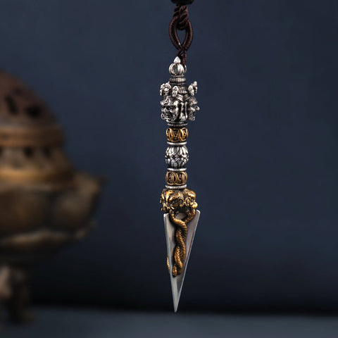 Ornate Brass Ceremonial Dagger Pendant Necklace