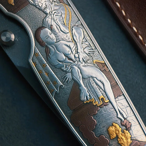 "Painted Skin" 24K Gold Meteorite Damascus Knife