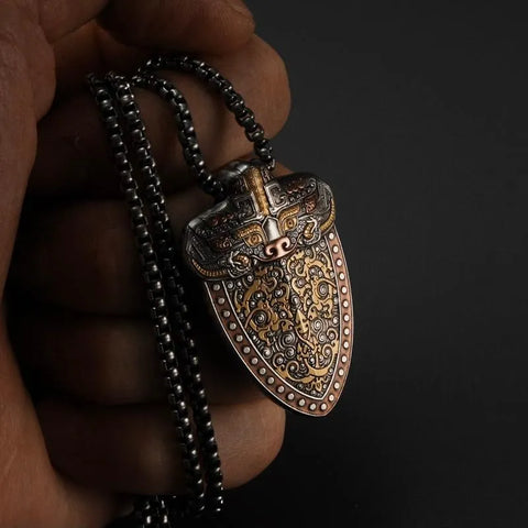 24K Gold Inlaid Bronze Motif Meteorite Pendant