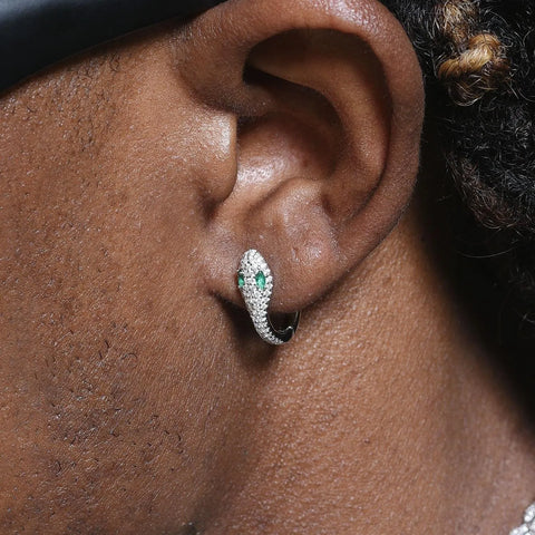 Pure Silver Green-Eyed Snake Stud Earrings