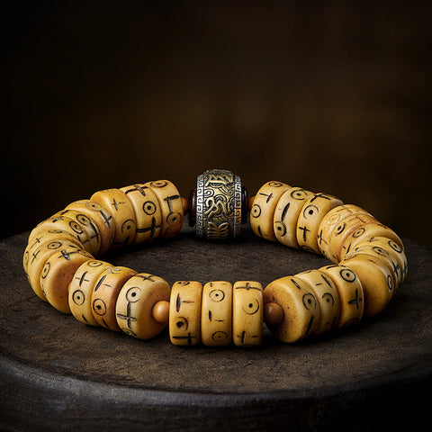 Tibetan Bone Carved Symbol Bracelet – Rotating Artisan Craft
