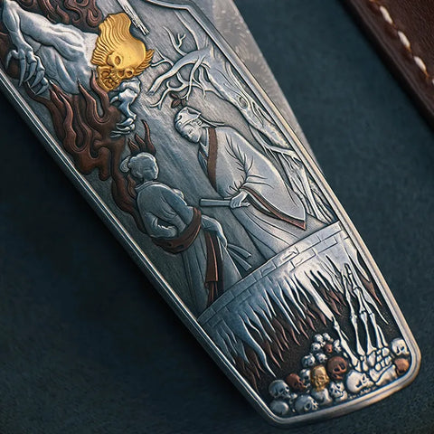 "Painted Skin" 24K Gold Meteorite Damascus Knife