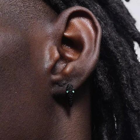 Pure Silver Green-Eyed Snake Stud Earrings