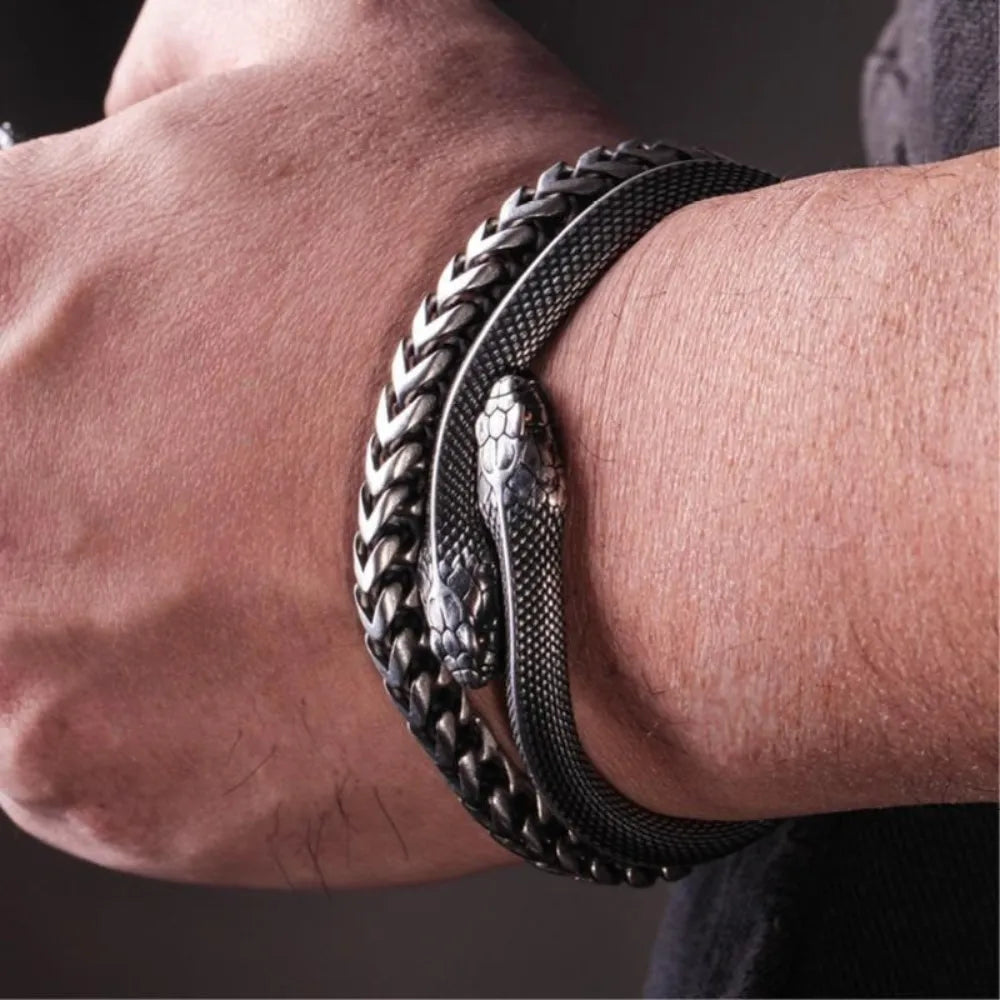 Double Serpent Bracelet - 925 Silver Handcrafted Retro