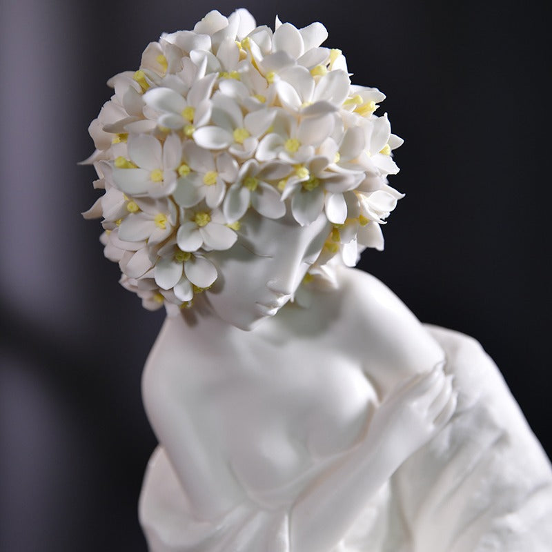 Blanc de Chine Lady Sculpture - Floral Cascade