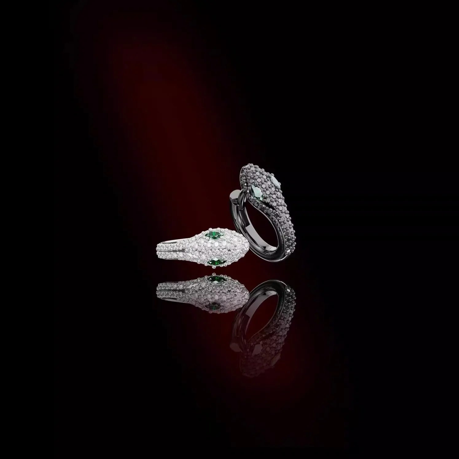Pure Silver Green-Eyed Snake Stud Earrings
