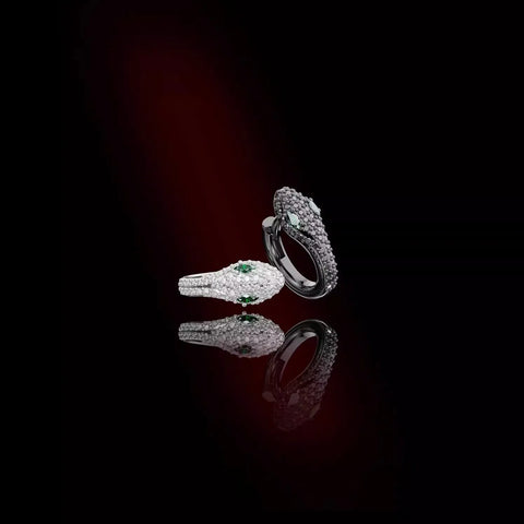 Pure Silver Green-Eyed Snake Stud Earrings
