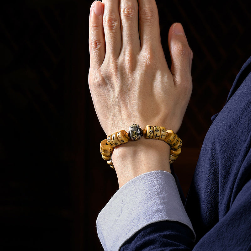 Tibetan Bone Carved Symbol Bracelet – Rotating Artisan Craft