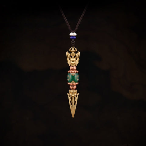 Ornate Brass Ceremonial Dagger Pendant Necklace