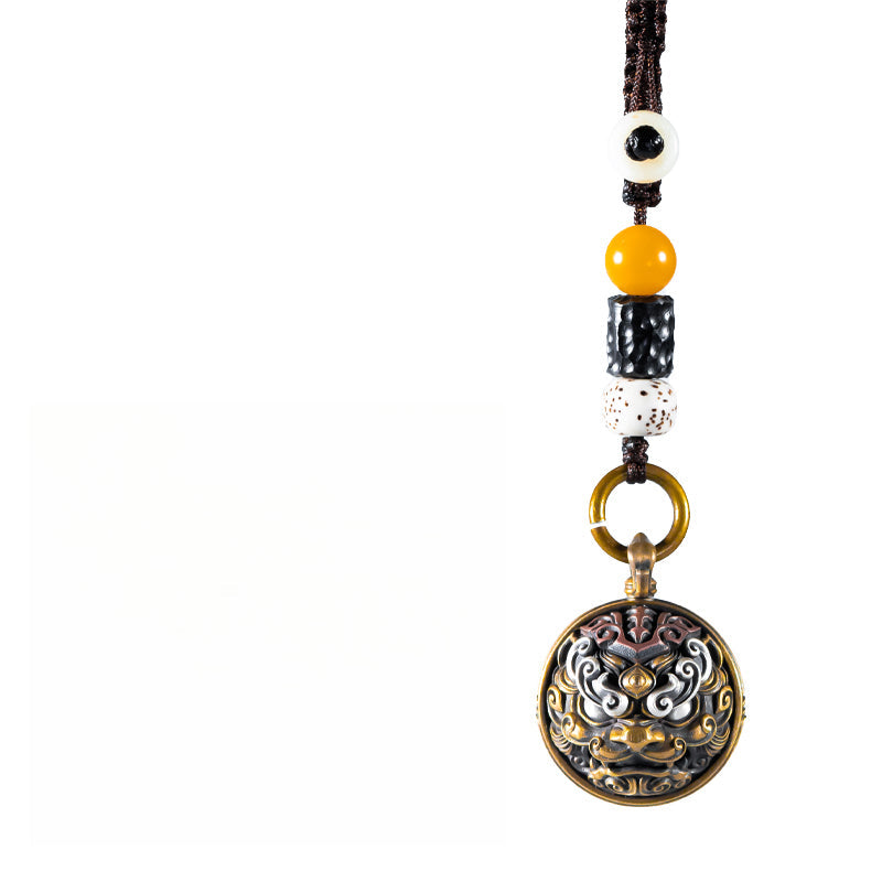 Taotie Tiger Bell Ornament in Silver, Brass & Copper