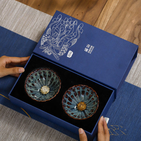 Jianzan Tea Set with Lotus Motif – Dunhuang Artistry