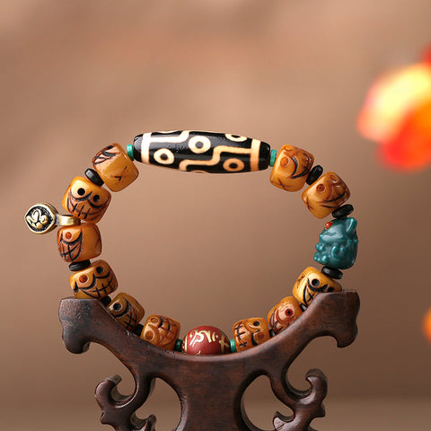 Nine-Eyed Dzi Bone Bracelet – Potala Palace Heritage Jewelry
