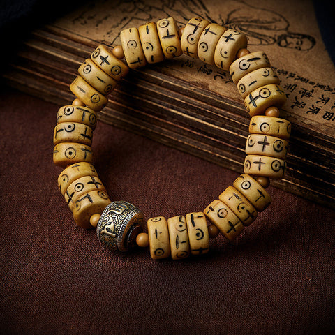 Tibetan Bone Carved Symbol Bracelet – Rotating Artisan Craft