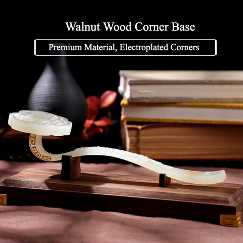 Handcarved Jade Ruyi Ornament with Walnut Wood Base