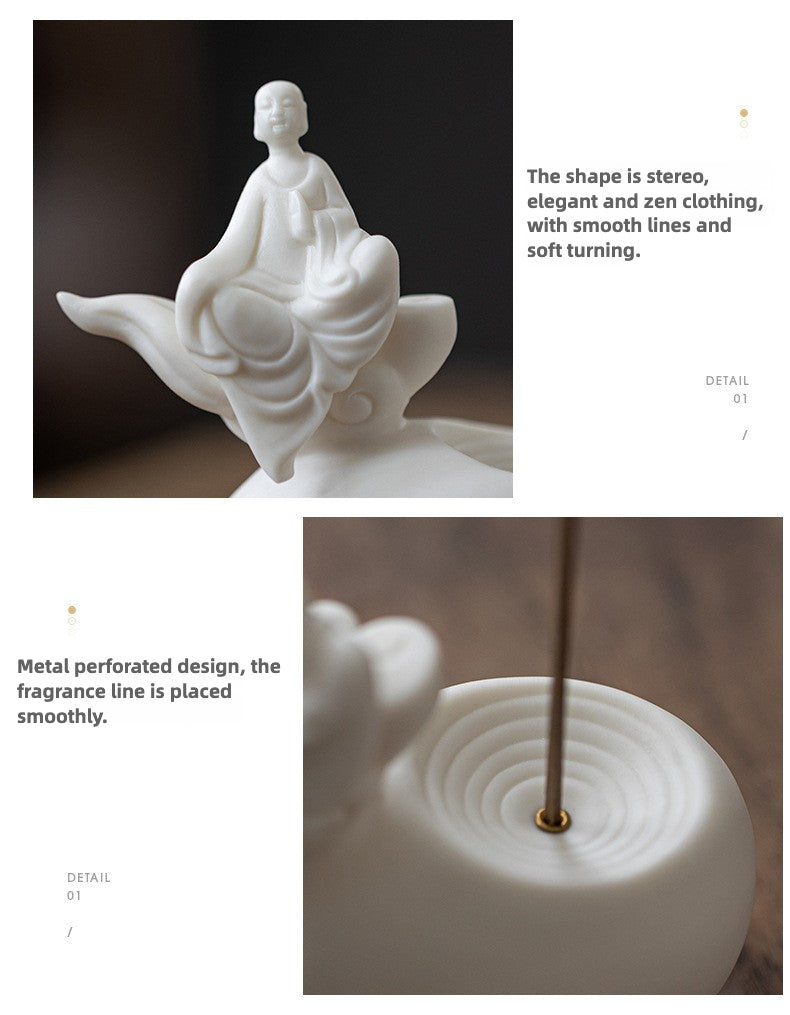 Zen Monk Ceramic Incense Holder – Tranquil Cloud