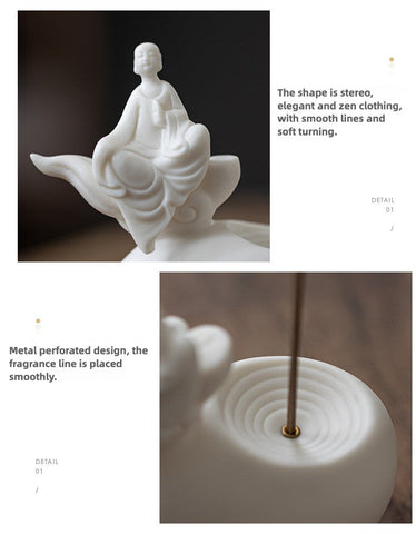 Zen Monk Ceramic Incense Holder – Tranquil Cloud