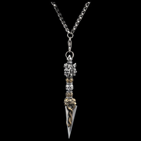 Ornate Brass Ceremonial Dagger Pendant Necklace