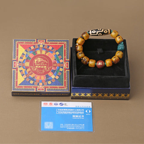 Nine-Eyed Dzi Bone Bracelet – Potala Palace Heritage Jewelry