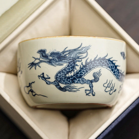 Blue and White Dragon Tea Cup – Ru Kiln Craft