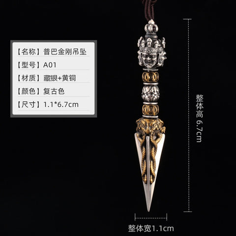 Ornate Brass Ceremonial Dagger Pendant Necklace
