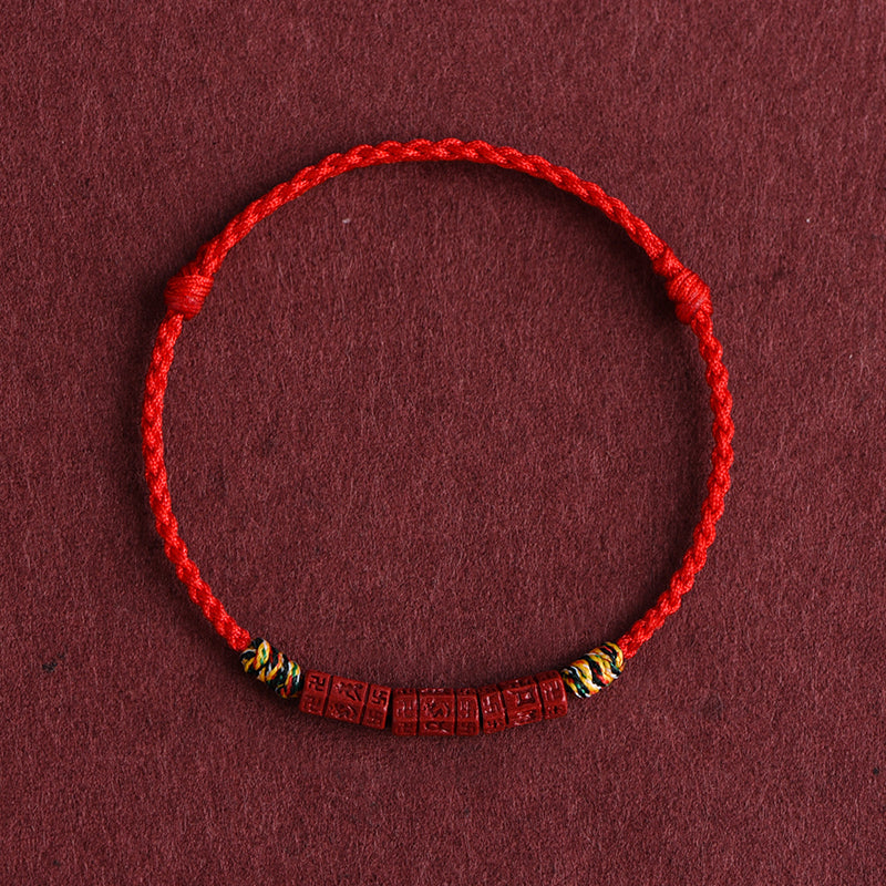 Natural Cinnabar Rotating Bead Bracelet – Handwoven Cultural Jewelry