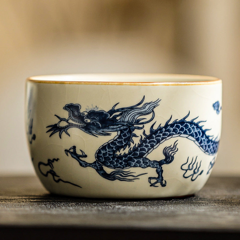 Blue and White Dragon Tea Cup – Ru Kiln Craft