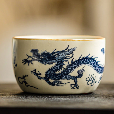 Blue and White Dragon Tea Cup – Ru Kiln Craft