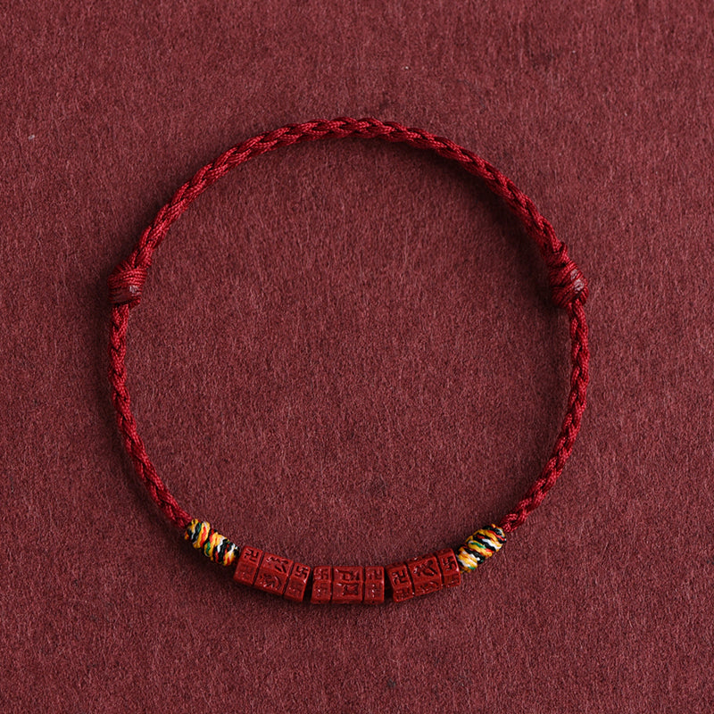 Natural Cinnabar Rotating Bead Bracelet – Handwoven Cultural Jewelry