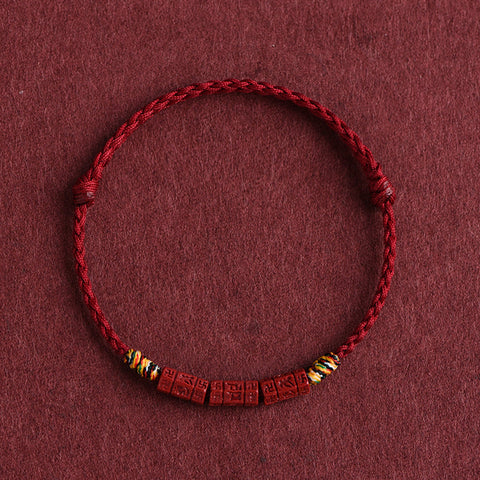 Natural Cinnabar Rotating Bead Bracelet – Handwoven Cultural Jewelry