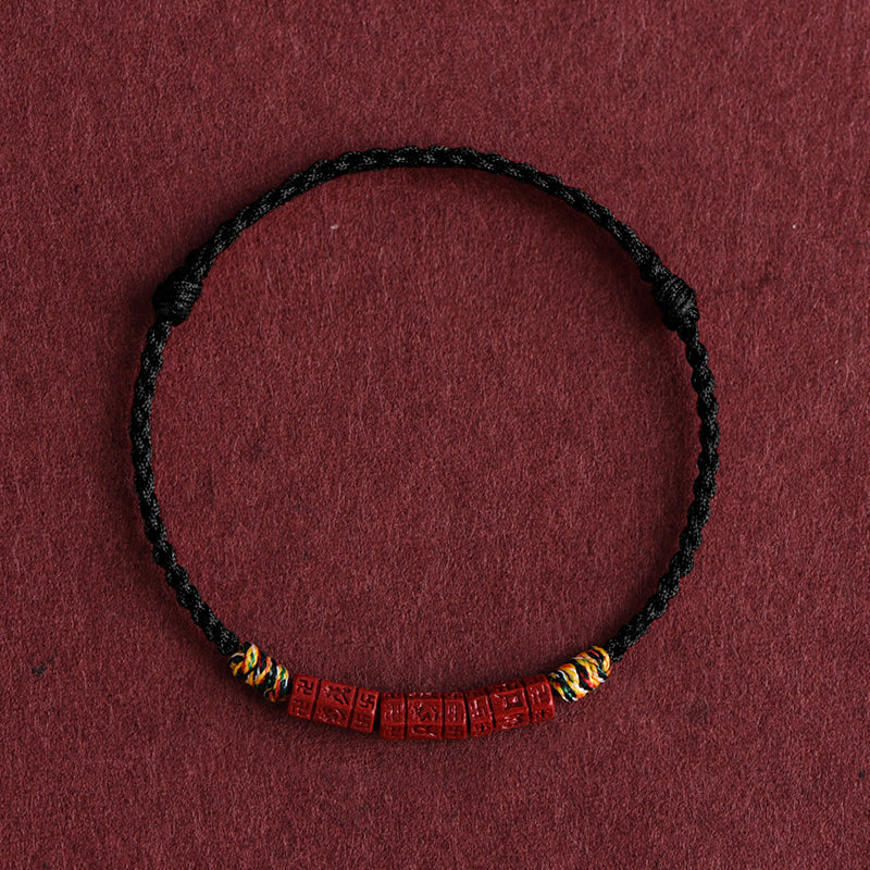 Natural Cinnabar Rotating Bead Bracelet – Handwoven Cultural Jewelry
