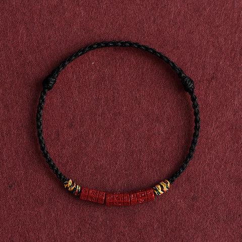 Natural Cinnabar Rotating Bead Bracelet – Handwoven Cultural Jewelry