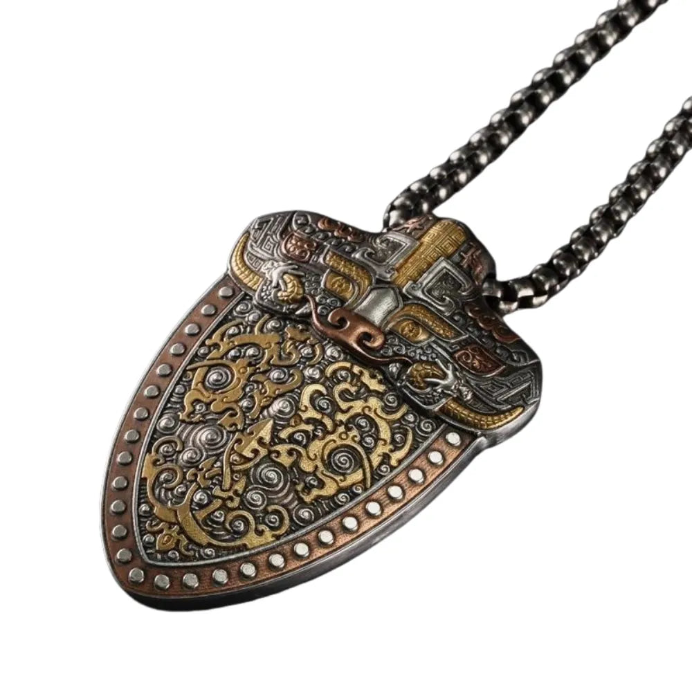 24K Gold Inlaid Bronze Motif Meteorite Pendant