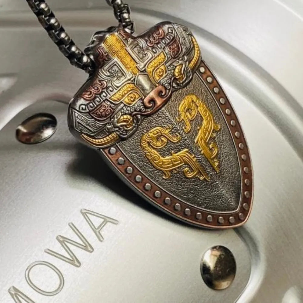 24K Gold Inlaid Bronze Motif Meteorite Pendant
