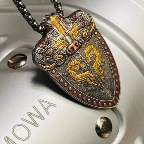 24K Gold Inlaid Bronze Motif Meteorite Pendant