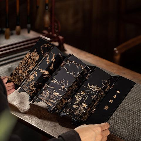 Mythical Landscape Lacquer Screen | Folding Room Divider