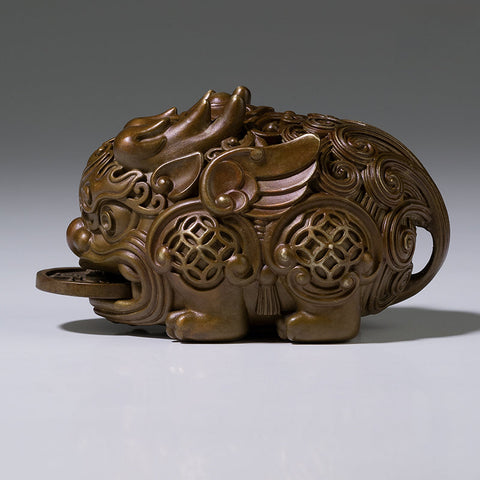 Solid Brass Pixiu with Rotating Coin Ornament