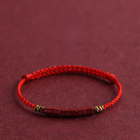 Natural Cinnabar Rotating Bead Bracelet – Handwoven Cultural Jewelry