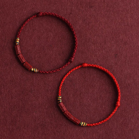 Natural Cinnabar Rotating Bead Bracelet – Handwoven Cultural Jewelry