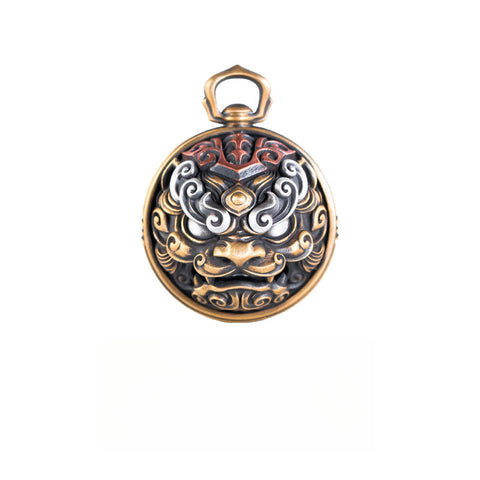 Taotie Tiger Bell Ornament in Silver, Brass & Copper