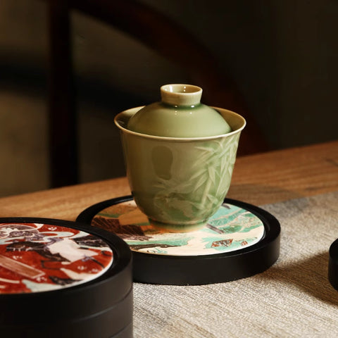 Quick-drying Cup Holder | Ceramic & Bamboo Coaster Set