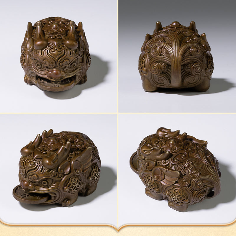 Solid Brass Pixiu with Rotating Coin Ornament