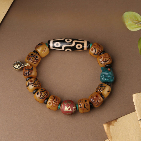 Nine-Eyed Dzi Bone Bracelet – Potala Palace Heritage Jewelry