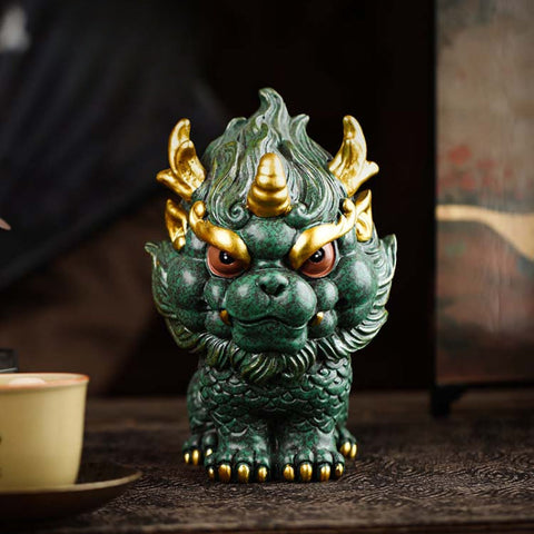 Golden Mythical Qilin Sculpture – Cultural Ornament