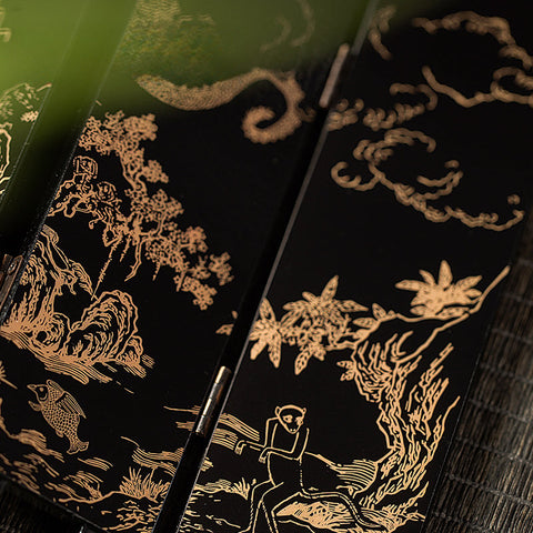 Mythical Landscape Lacquer Screen | Folding Room Divider
